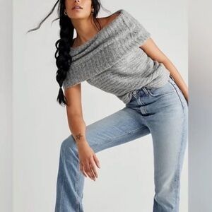 Free People One Gray Off-Shoulder Women's Sweater